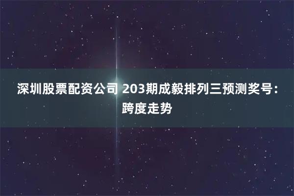 深圳股票配资公司 203期成毅排列三预测奖号：跨度走势